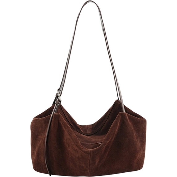 Suede Cow Leather Hobo Bag, Soft Slouch Shoulder Handbag, 13.78x5.91x7.87inch