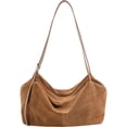 thumbnail image 1 of Suede Cow Leather Hobo Bag, Soft Slouch Shoulder Handbag, 13.78x5.91x7.87inch, 1 of 7