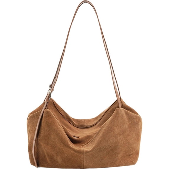 Suede Cow Leather Hobo Bag, Soft Slouch Shoulder Handbag, 13.78x5.91x7.87inch