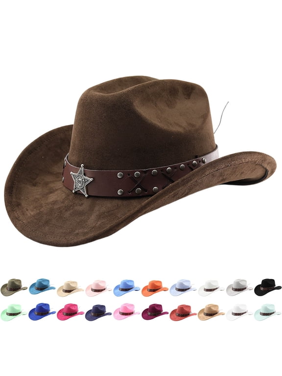 Suede Cowboy Hat for Women Men with Shapeable Classic Cowgirl Hat Wide Brim Felt Cowboy Hats Halloween Accessory