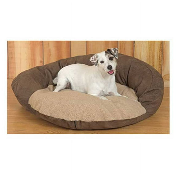 Suede Dog Bed - Brown & Tan - Small Size - 30 Inch Round