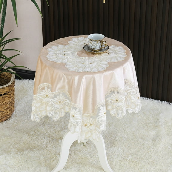 Suede Embroidered Tablecloth with Diamond Accents, Luxury High-End Home Dining Table Cover, Elegant Protection and Decorative Table Linen for Dinner Parties Special Occasions Daily Use