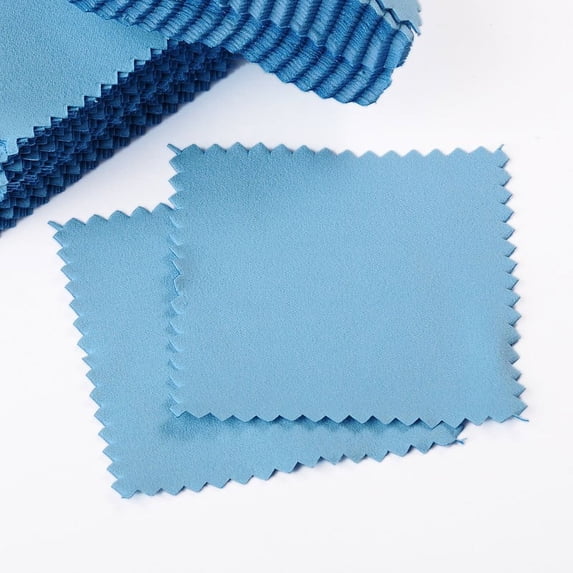 Suede Fabric Square Silver Polishing Cloth Jewelry Cleaning Cloth 925 Sterling Silver Anti-Tarnish Cleaner Light Sky Blue 78.5x78.5x0.2mm 100pc