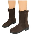 thumbnail image 1 of Suede Fall Boots for Women Trendy Stitched Round Toe Low Heel Mid Calf Boots Pull on Western Booties, 1 of 9