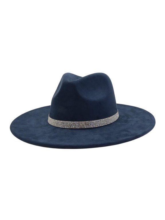 Suede Fedora Hats for Women Men Big Wide Brim Rhinestone Western Hats Large Felt Panama Hat Rancher Hat