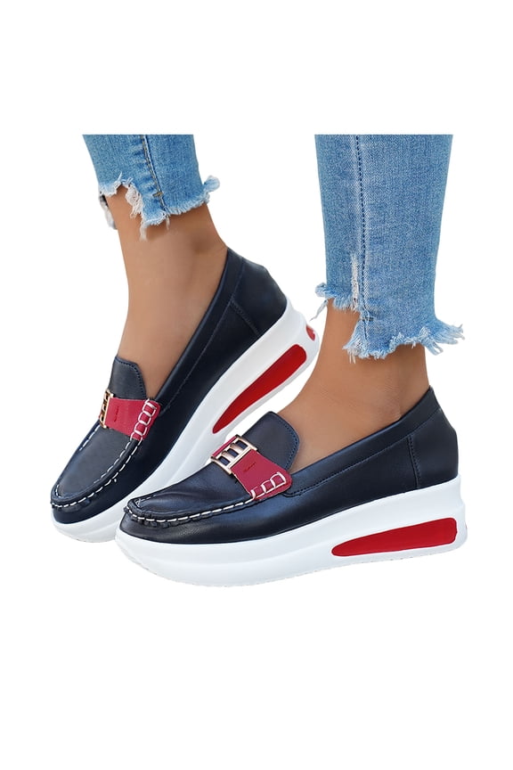 Wedge Loafers for Women Comfortable Soft Leather Non Slip Work Shoes Platform Slip On Sneakers Casual Lightweight Walking Shoes Red Size 8