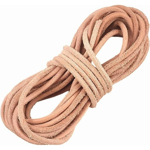 Suede Genuine Leather Cord 3mm x 5m Round Leather String Cowhide Rope Top Grain Real Yak Hide Beading Threads for Bracelet Necklace Jewelry Making Keychains Shoe Lace DIY Crafts PeachPuff