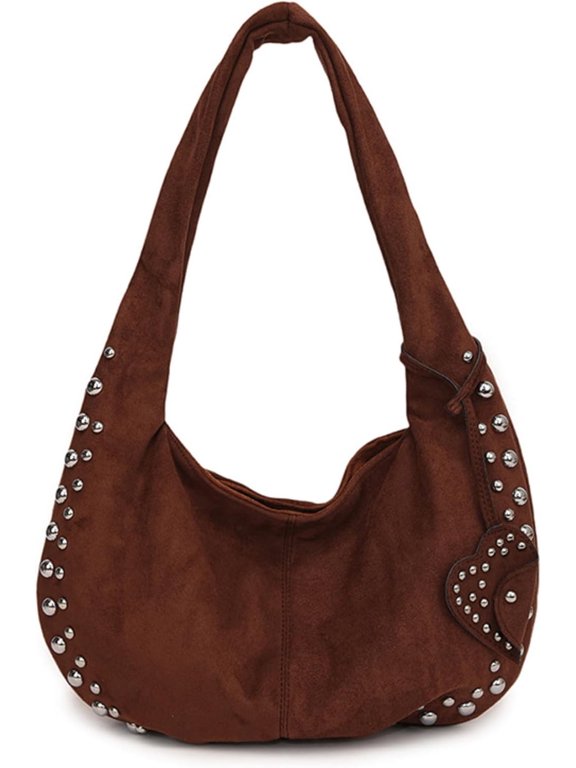 Suede Handbag Studded Purses Y2k Shoulder Bag Vegan Leather Shoulder Purse Fall Suede Purse 2000s Vintage