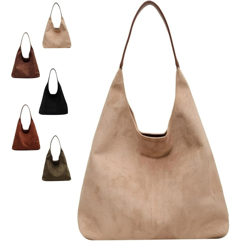 Suede Hobo Bag Brown Suede Handbag for Women Retro Suede