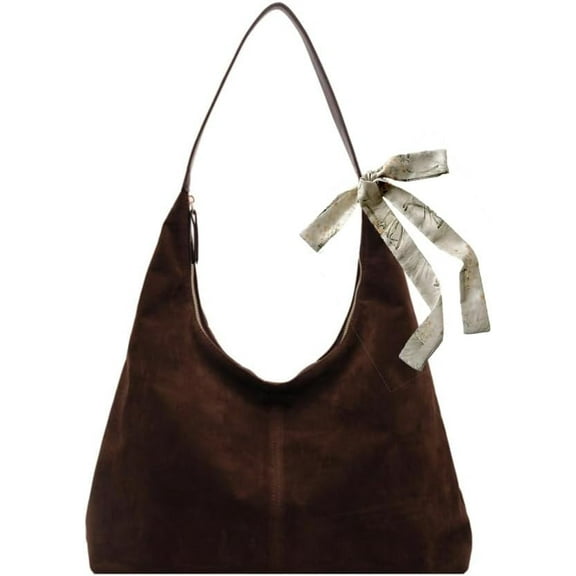 Suede Hobo Bag Suede Crescent Shoulder Bag Brown Suede Tote Handbag Retro Slouchy Everything Tote Bag for Work Travel