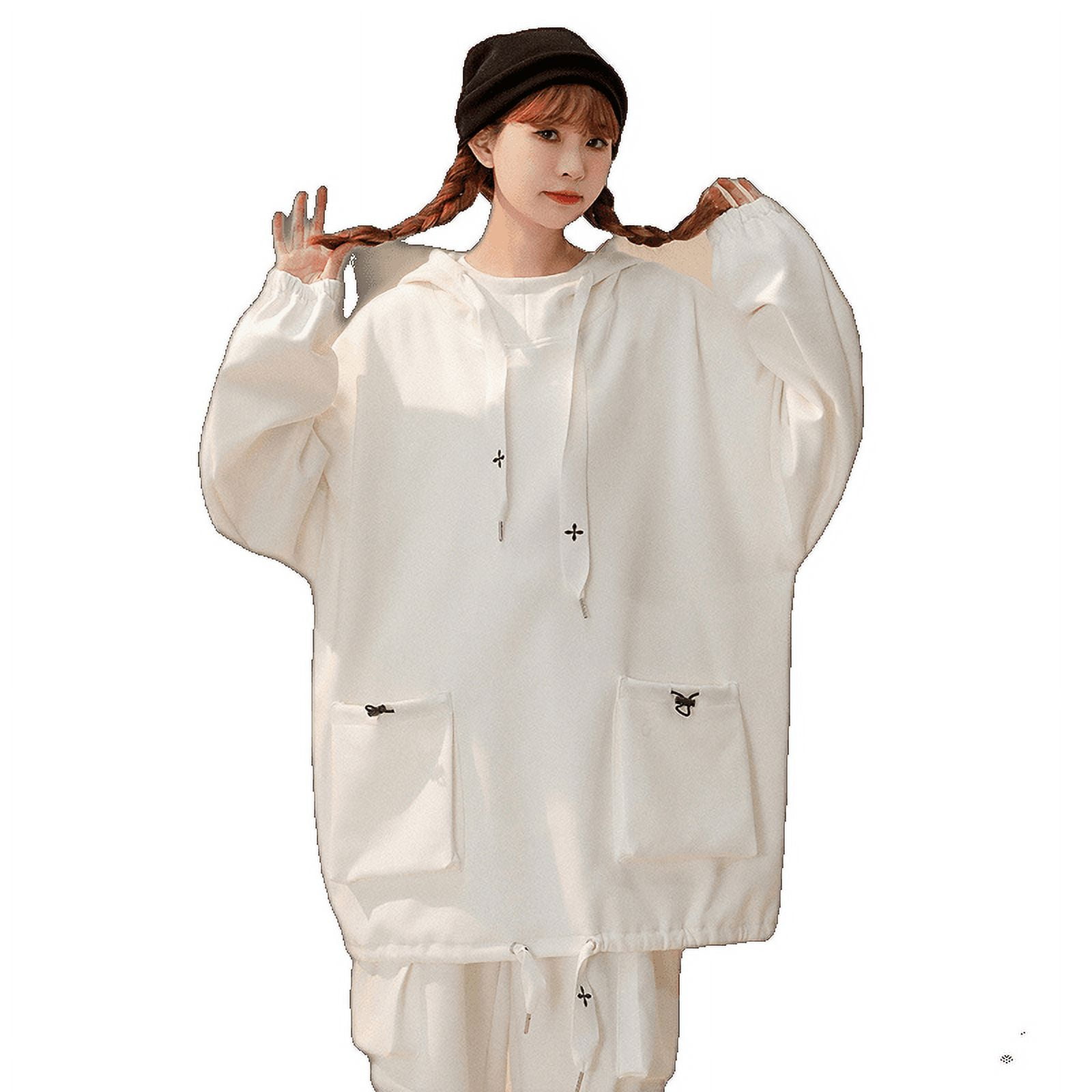 Suede Hooded Sweatshirt Suit For Women, Unisex Workwear Sweatshirt Suit For Men Khaki M