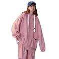 thumbnail image 1 of Suede Hooded Sweatshirt Suit For Women, Unisex Workwear Sweatshirt Suit For Men Pink Xl, 1 of 6