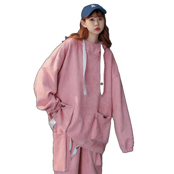 Suede Hooded Sweatshirt Suit For Women, Unisex Workwear Sweatshirt Suit For Men White M