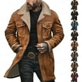 thumbnail image 1 of Suede Jacket Men Western Cowboy Vintage Suede Jacket Faux Leather Plush Collar Long Coat Zip Up Casual Fashion Stylish Overcoats,Yellow 3XL, 1 of 7