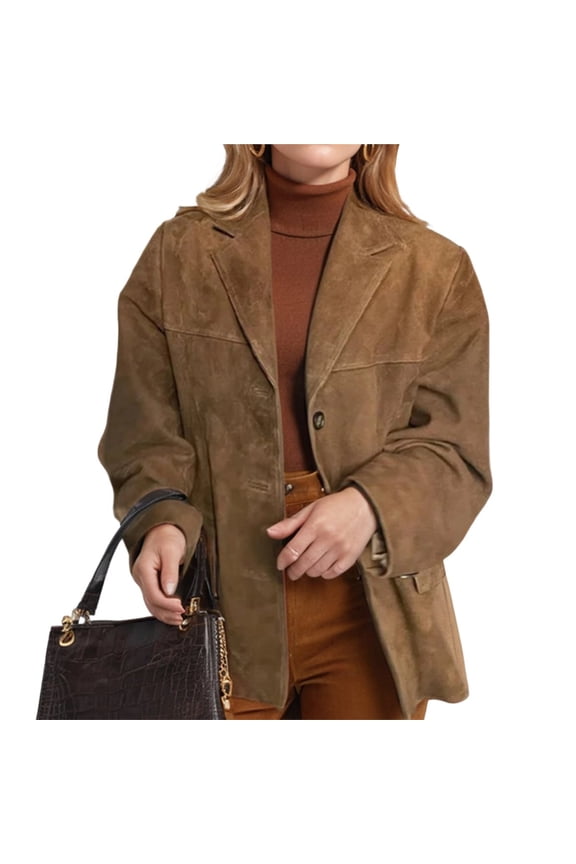 Suede Jacket Y2k Outerwear Brown Faux Leather Jacket Women Fall Fashion Trendy Old Money Oversized Blazer S