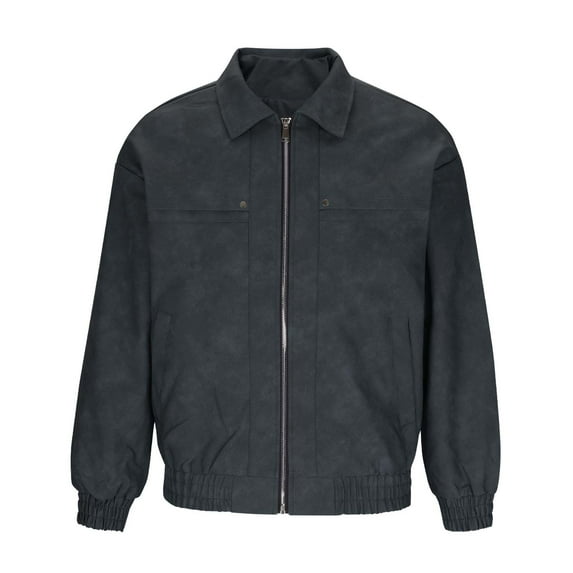 Suede Jacket for Men Loose Faux Leather Outwear Casual Full Zip Vintage Varsity Leather Bomber Jacket Jacket Windproof Black L