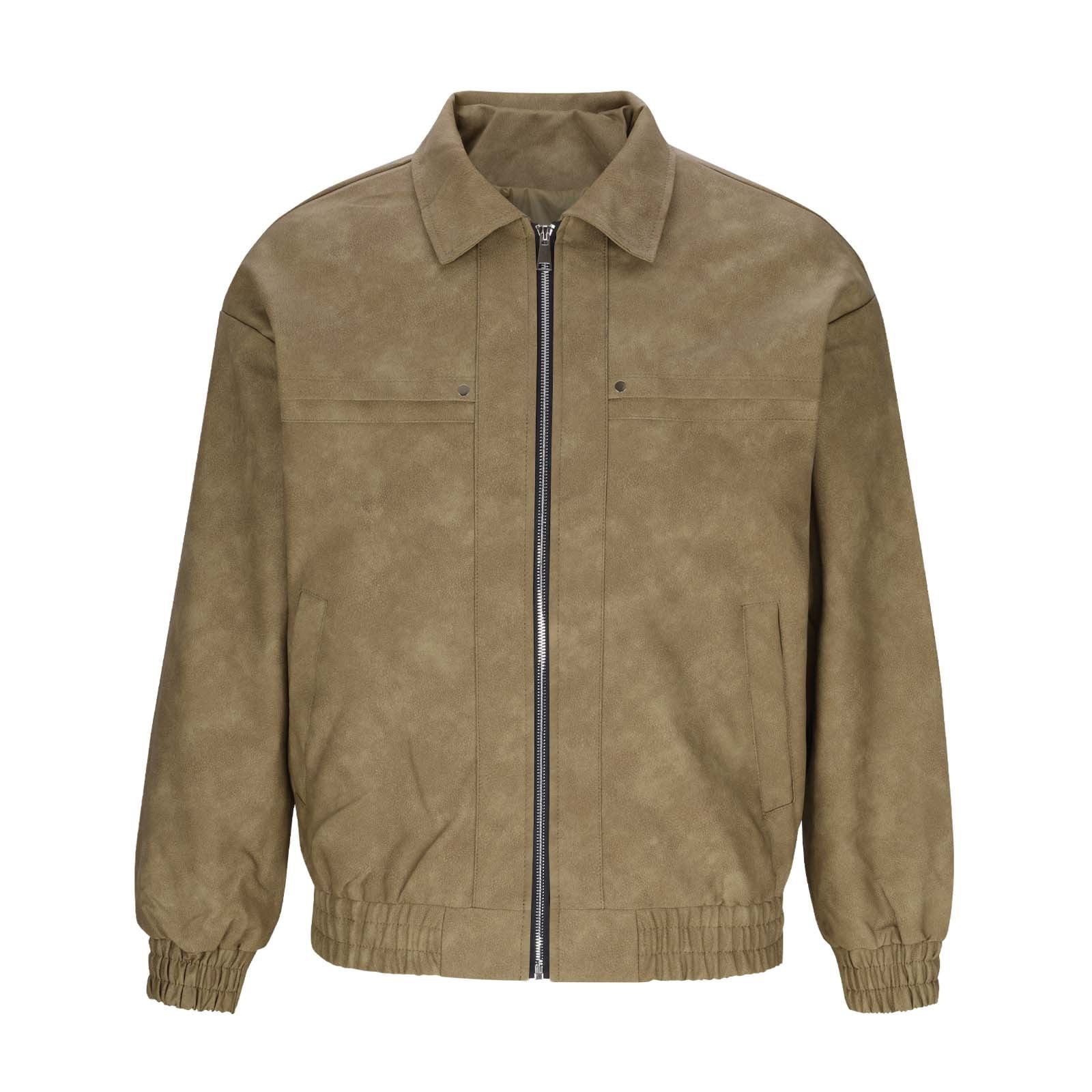 Suede Jacket for Men Loose Faux Leather Outwear Casual Full Zip Vintage Varsity Leather Bomber Jacket Jacket Windproof Brown XXL