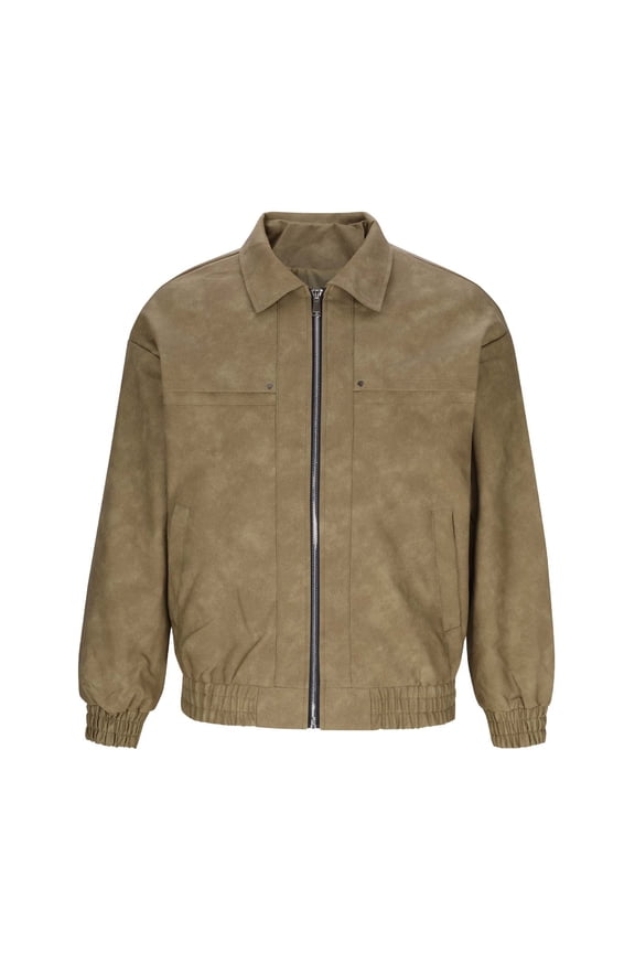 Suede Jacket for Men Loose Faux Leather Outwear Casual Full Zip Vintage Varsity Leather Bomber Jacket Jacket Windproof Brown XXL