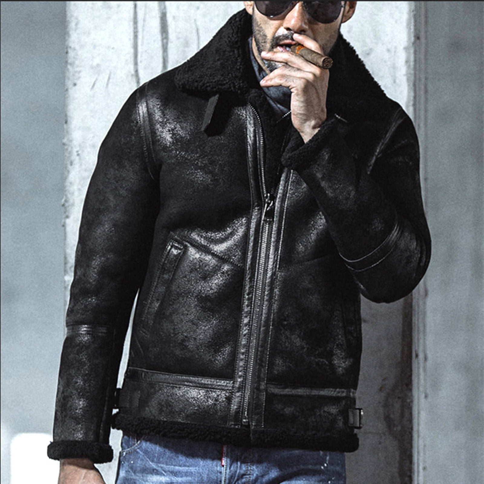 Fashion Men Long Leeve Retro Wax Canvas Slim Jacket Wear-Resistant Combat  Coat