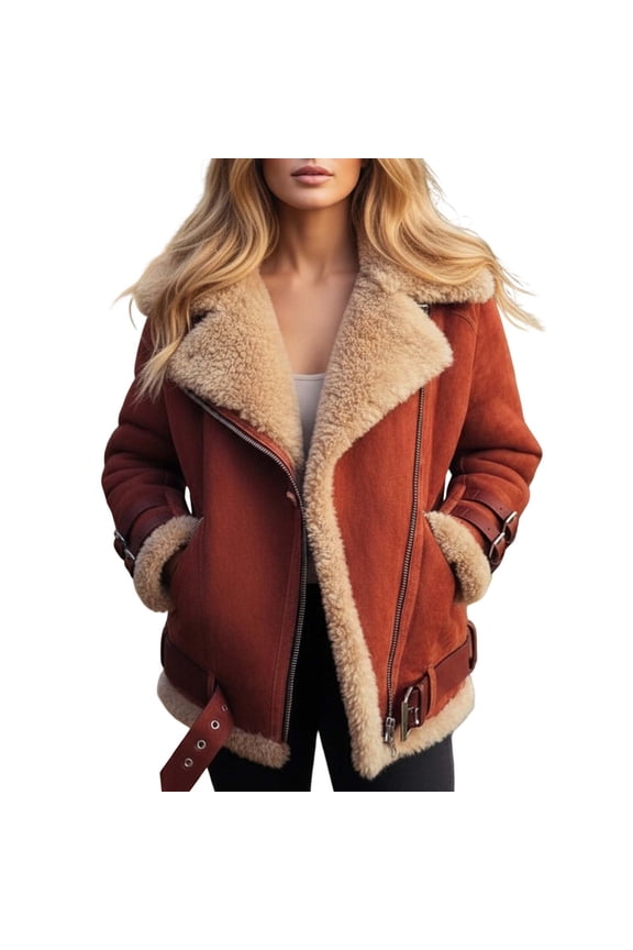 Suede Jackets for Women 2025 Sherpa Lined Leather Jacket Winter Warm Shearling Coats Lapel Button Down Jackets