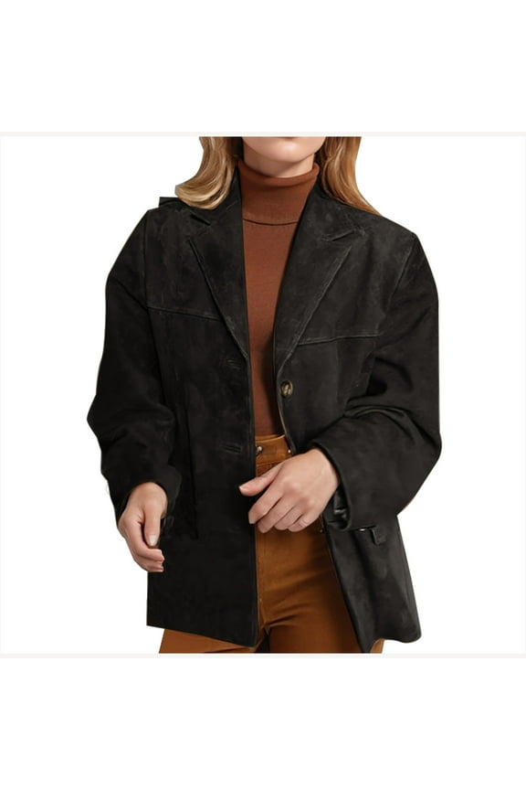 Suede Jackets for Women - Vintage Casual Button Down Blazers Long Oversized Jacket Fall Winter Preppy Clothes