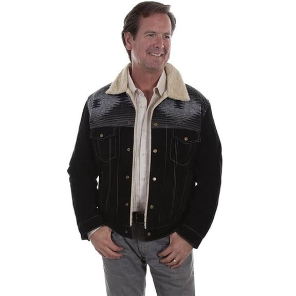 Suede Jean Jacket with Blanket Inset - Black, Extra Large