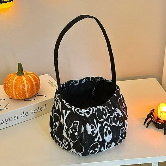 Suede Kids' Treat Bag - Halloween Pumpkin Basket Party Favor Pouch for Trick or Treat, Ghost Festival Hand-held Decorations