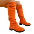 thumbnail image 1 of Suede Knee High Boots Women Slouchy Round Toe Chunky Heel Tall Riding Booties Fashion Buckle Strap Casual Winter Over the Knee Boots Orange 7, 1 of 6