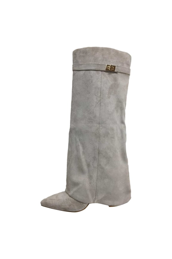 Suede Knee High Boots with Adjustable Buckle Strap, for Fall Winter Fashion, Comfortable Heeled Booties, Womens Boots