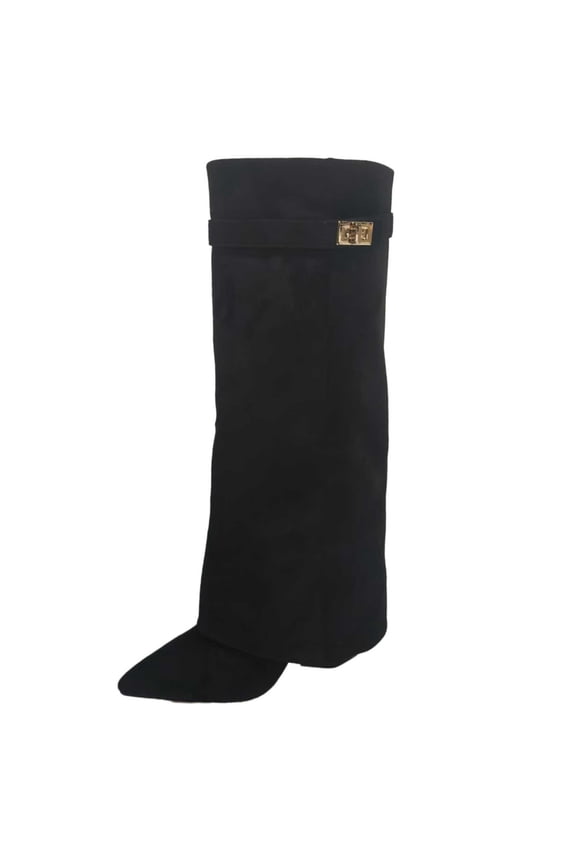 Suede Knee High Boots with Adjustable Buckle Strap, for Fall Winter Fashion, Comfortable Heeled Booties, Womens Boots