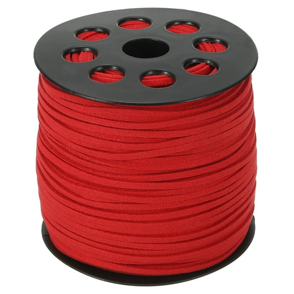 Suede Lanyard String with Roll Spool 2.5mm 98 Yard, Flat Microfiber Cord for Necklace Bracelet DIY Crafts, Red