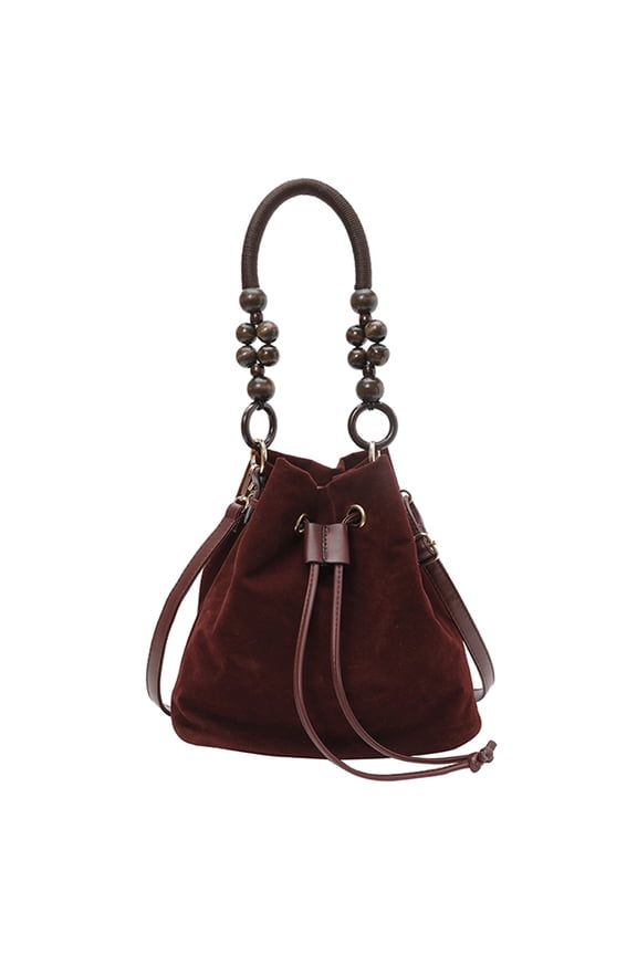 Suede Leather Versatile Shoulder Bag Large Capacity Frosted Bucket Bag Versatile Drawstring Bag Travel Shopping Date Bag (Red)