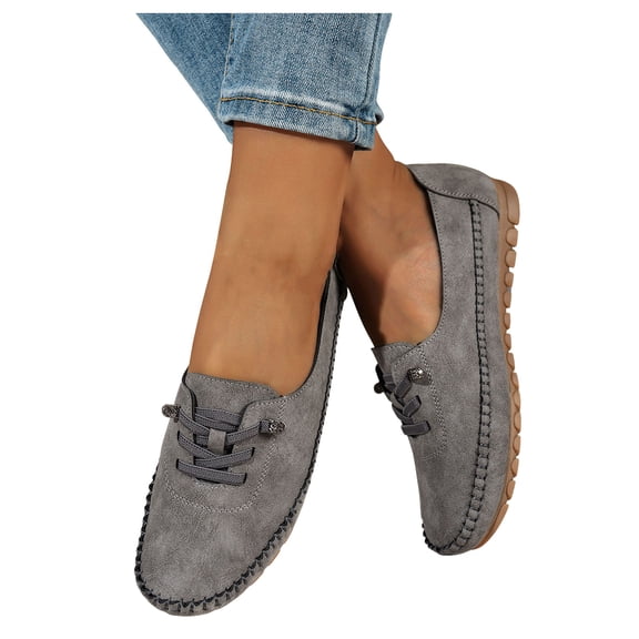 Suede Loafers for Women Business Casual Flats Shoes Comfortable Lightweight Penny Loafers Slip On Work Flats Dress Shoes Gray Size 8