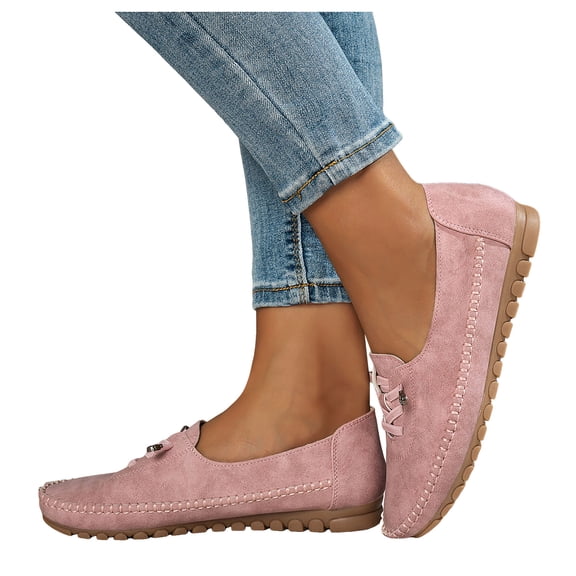 Suede Loafers for Women Business Casual Flats Shoes Comfortable Lightweight Penny Loafers Slip On Work Flats Dress Shoes Pink Size 7.5