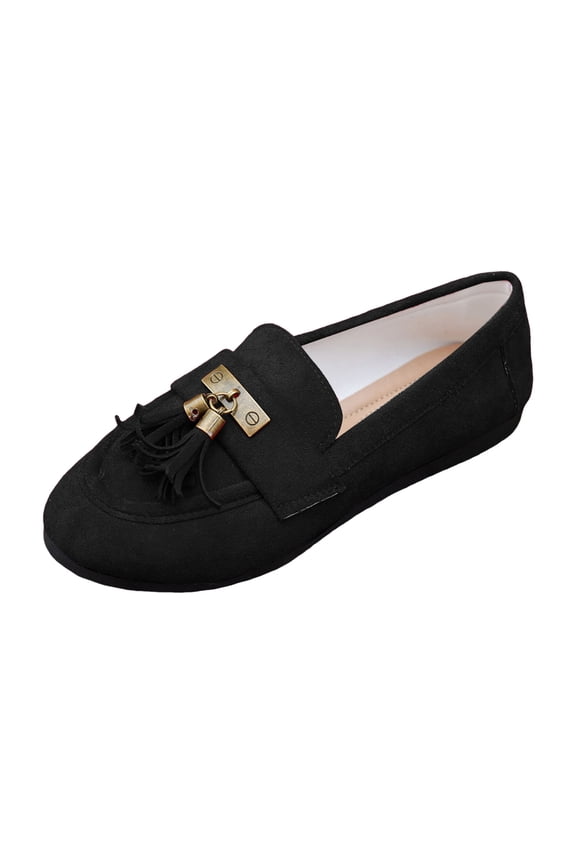 Suede Loafers for Women Comfortable Slip On Business Flats Dress Shoes Vintage Tassel Casual Non Slip Walking Shoe Black Size 9.5