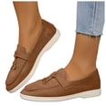 thumbnail image 1 of Suede Loafers for Women Dressy Fringe Slip on Flat Shoes Casual Lightweight Outdoor Walking Driving Shoes Coffee Size 6.5, 1 of 8