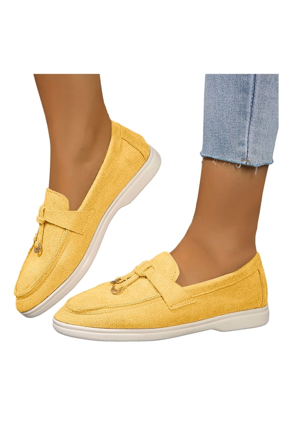 Suede Loafers for Women Dressy Fringe Slip on Flat Shoes Casual Lightweight Outdoor Walking Driving Shoes Yellow Size 9