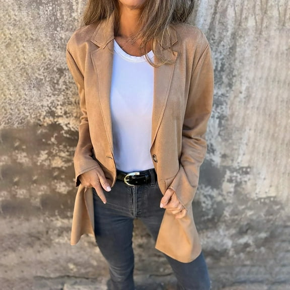 Suede Long Coat, Fall Winter Oversized Jackets, Lightweight Cardigan Trench Coats, Yellow M, Size S-XXXXXL