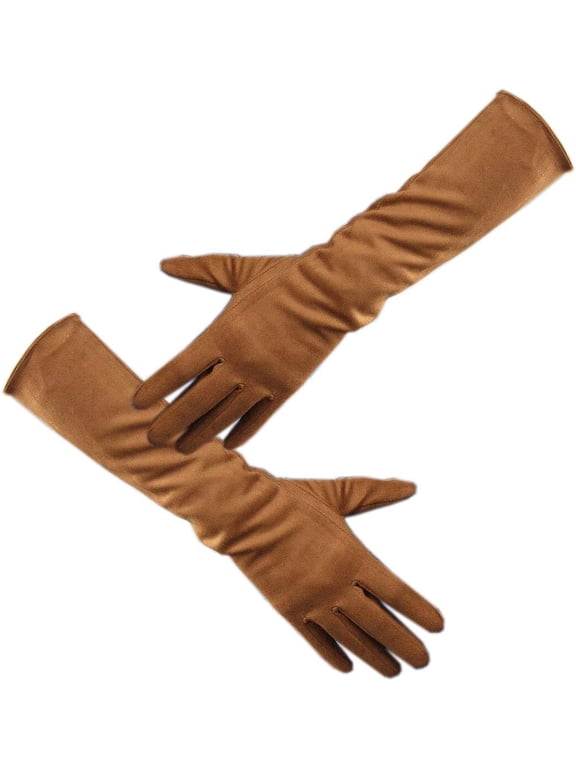 Suede Long Gloves Faux Leather 16" 40cm Opera Evening Double-faced Nude