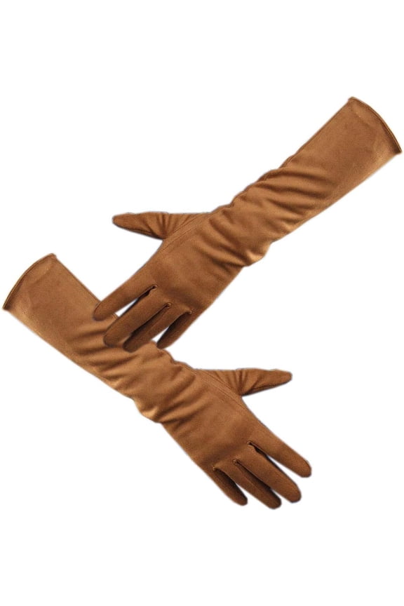 Suede Long Gloves Faux Leather 16" 40cm Opera Evening Double-faced Nude