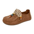 thumbnail image 1 of Suede Moc Toe Loafers for Women Beaded Lace Up Casual Shoes Comfortable Wide Toe Box Slip On Flats Daily Work Walking Shoes Brown Size 7, 1 of 8