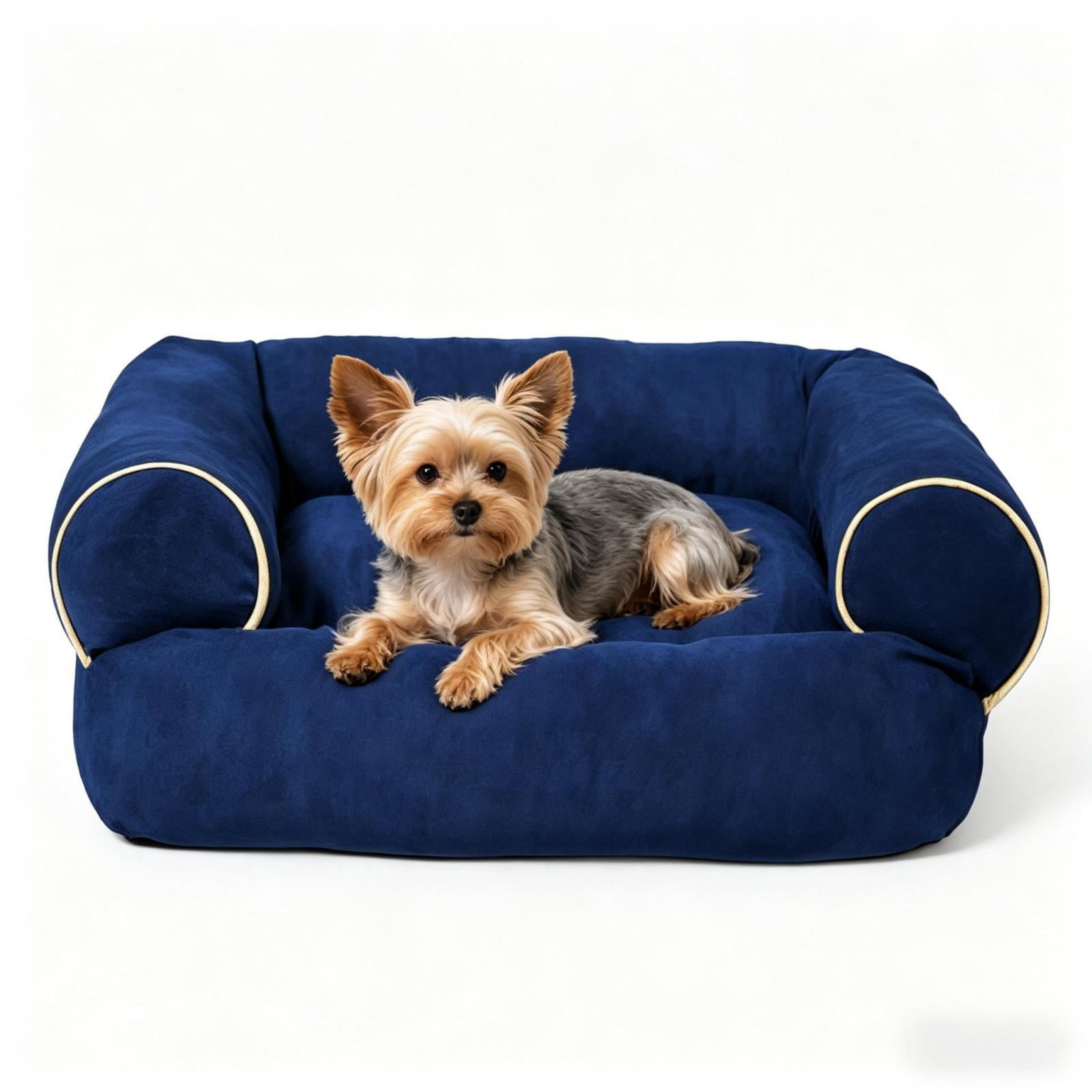 Suede Orthopedic Dog Bed for Small to Medium Dogs, Soft Pet Couch Bed with Sides, Non-Slip Bottom, Blue
