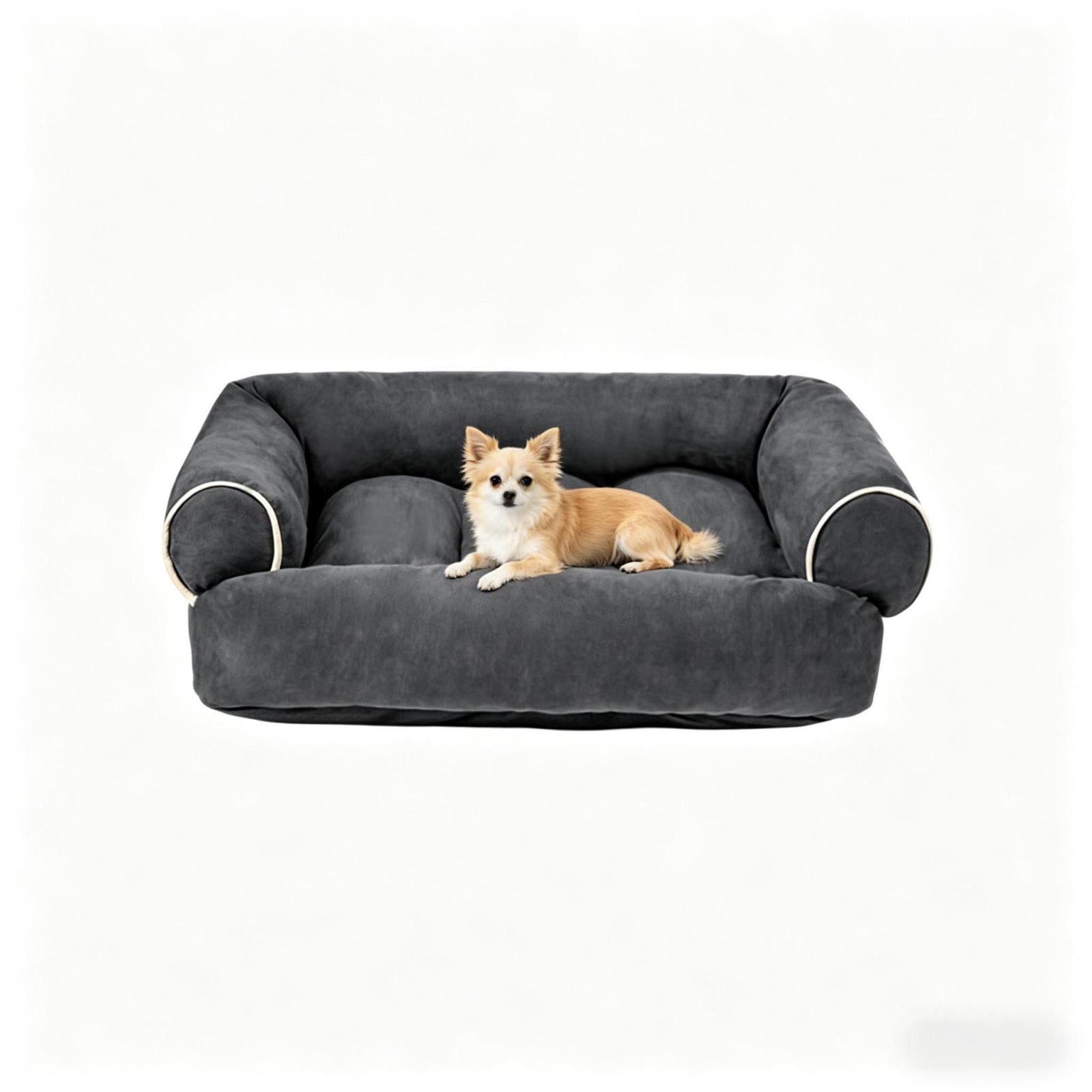 Suede Orthopedic Dog Bed for Small to Medium Dogs, Soft Pet Couch Bed with Sides, Non-Slip Bottom, Dark Gray