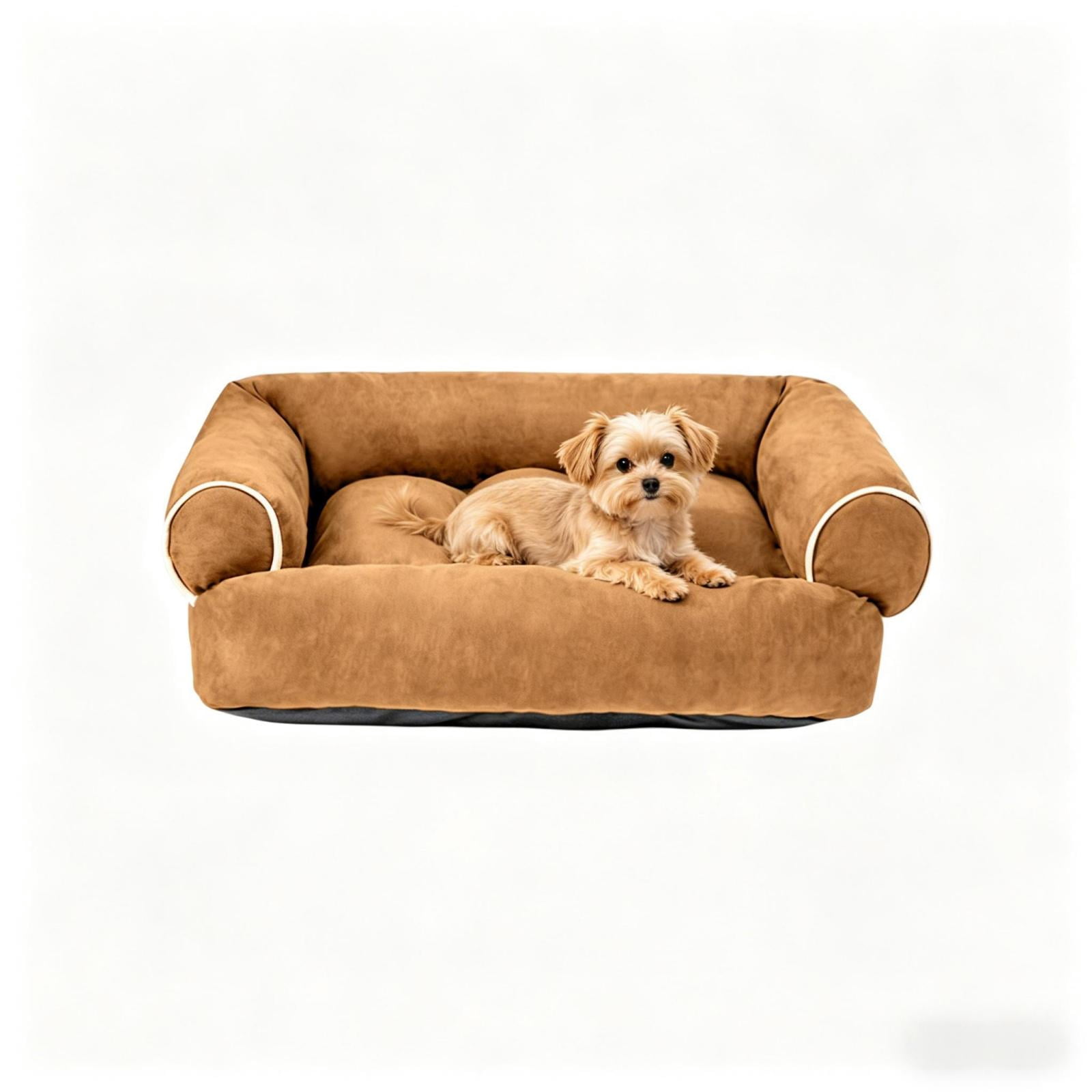 Suede Orthopedic Dog Bed for Small to Medium Dogs, Soft Pet Couch Bed with Sides, Non-Slip Bottom, Khaki