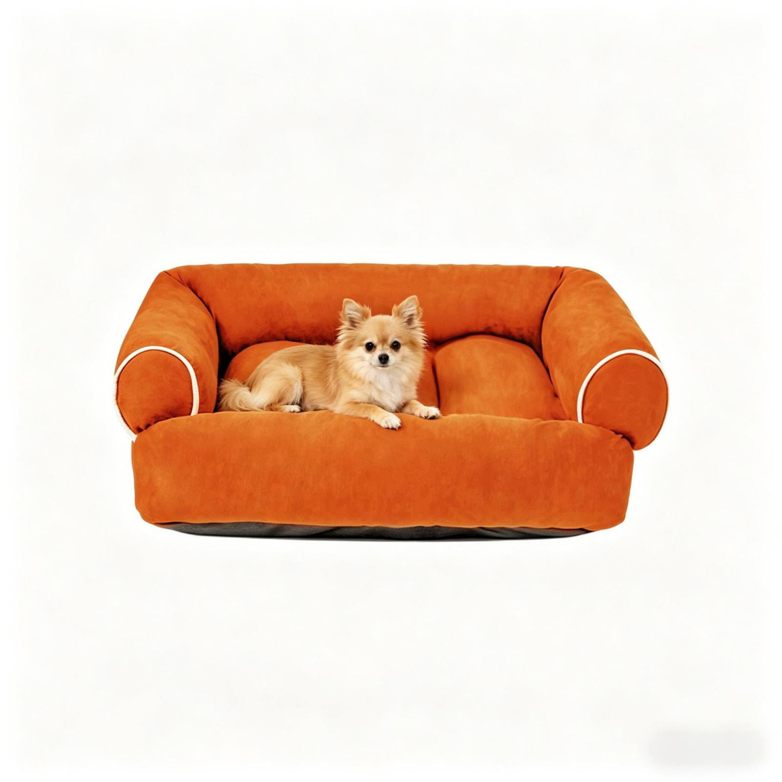 Suede Orthopedic Dog Bed for Small to Medium Dogs, Soft Pet Couch Bed with Sides, Non-Slip Bottom, Orange