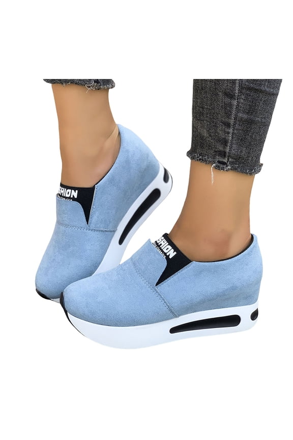 Suede Platform Loafers for Women Comfortable Wide Toe Box Slip On Orthopedic Walking Shoes Casual Non Slip Work Shoes Blue Size 6.5