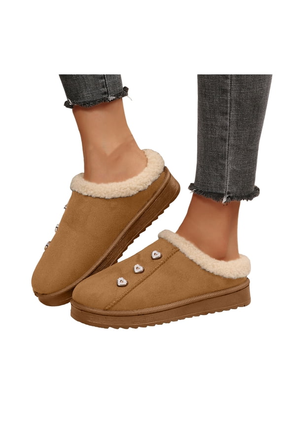Suede Platform Slippers for Women Soft Memory Foam Winter Plush House Slippers Non Slip Walking Clogs