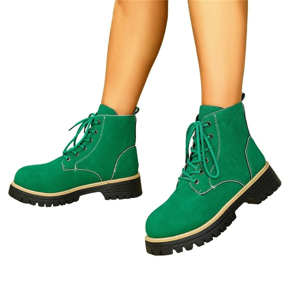 Suede Riding Boots for Women Chunky Lug Sole Low Heel Lace up Fall Winter Dress Booties Casual Round Toe Work Boots