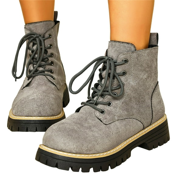Suede Riding Boots for Women Chunky Lug Sole Low Heel Lace up Fall Winter Dress Booties Casual Round Toe Work Boots