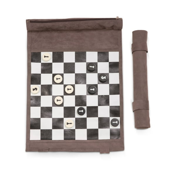 Suede Roll Up 12.5" Travel Chess Set in Gray